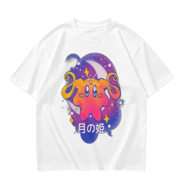 Olive t-shirt with cosmic cat and moon graphic print