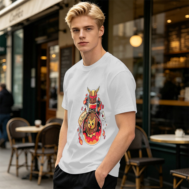 Olive T-Shirt With Cute Lion In Potion Bottle Graphic