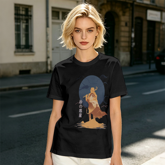 Olive T-shirt with Desert Wanderer Silhouette and Moon Graphic