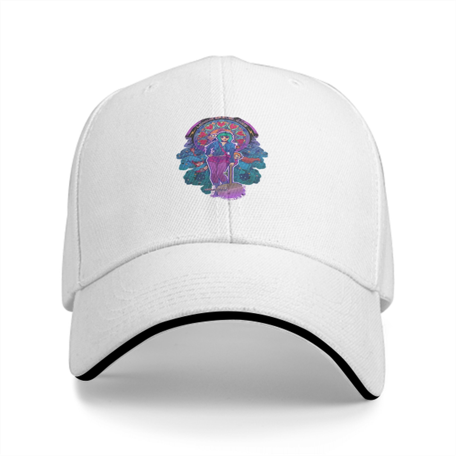 Black Baseball Cap With Psychedelic Character Art Print
