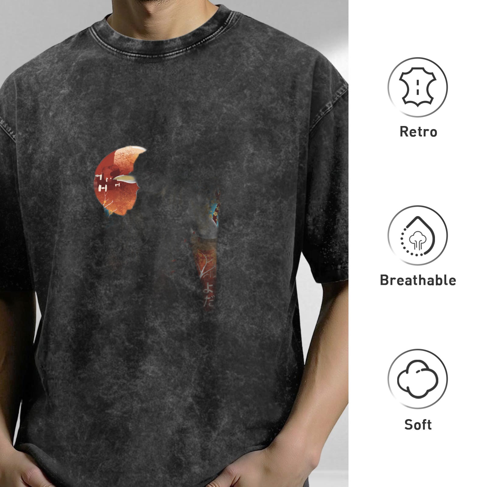 Oversized Acid Wash Graphic T-Shirt with Abstract Art Print