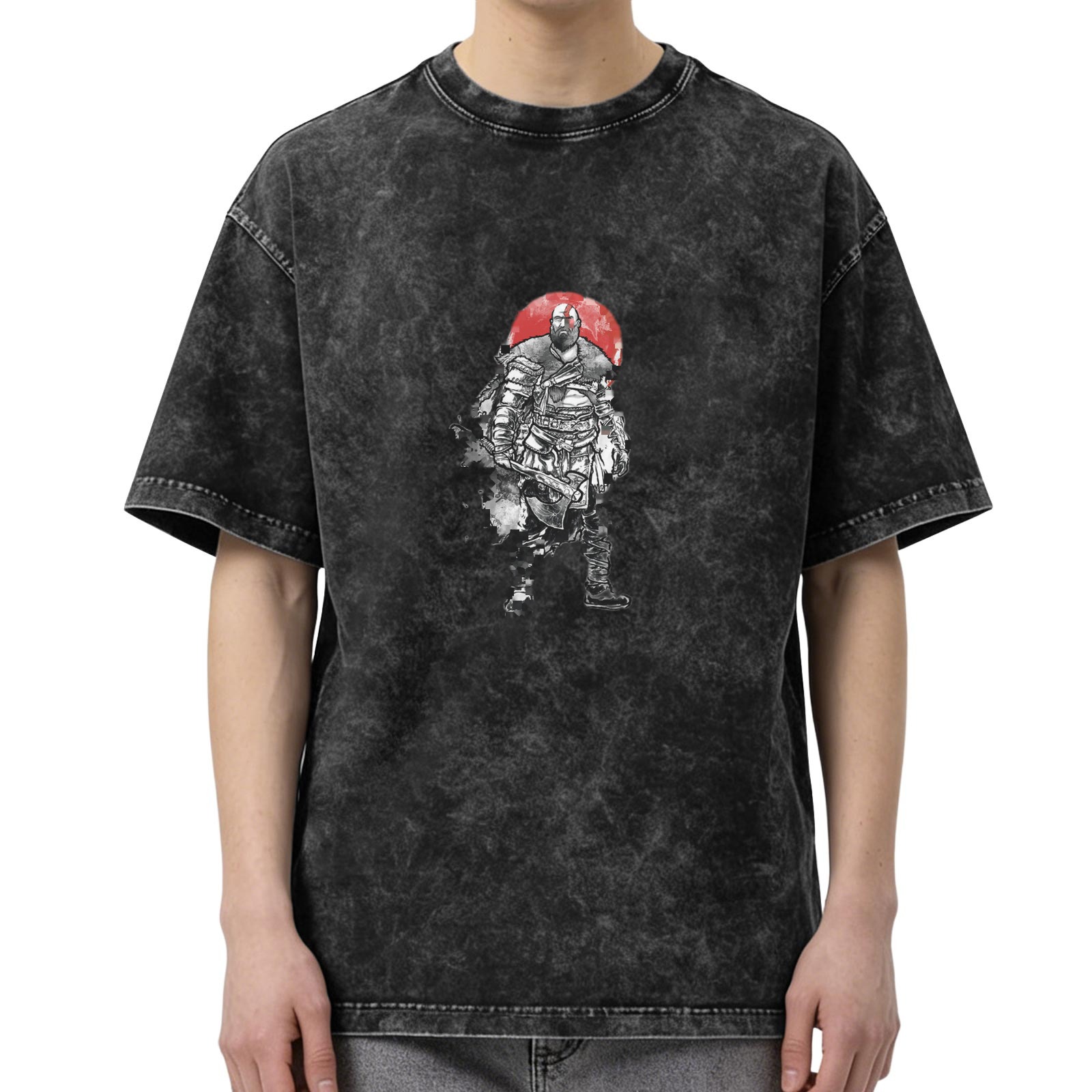 Washed Black Graphic T-Shirt With Spartan Warrior Print