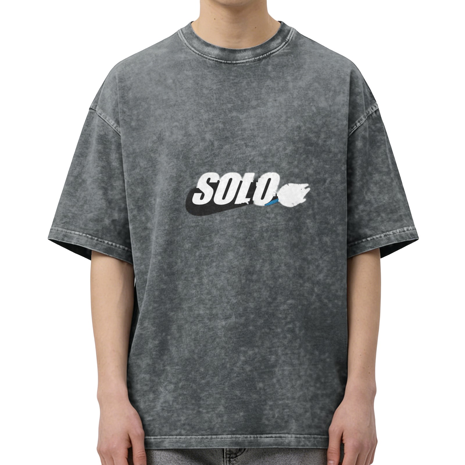 Oversized Acid Wash Black T-Shirt with SOLO Graphic Print