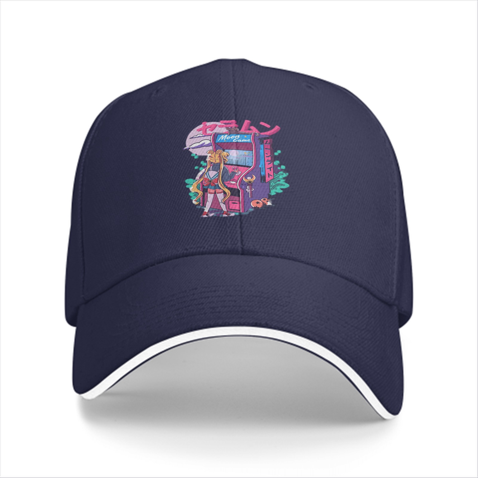 Black Baseball Cap With Anime Arcade Game Graphic