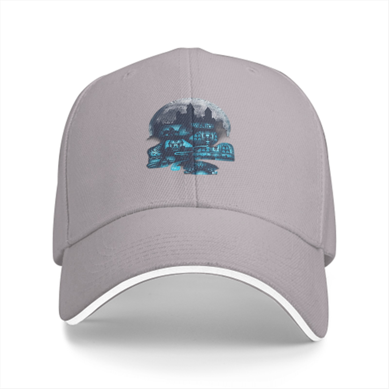 Black Baseball Cap With Haunted Mansion Skull Moon Graphic