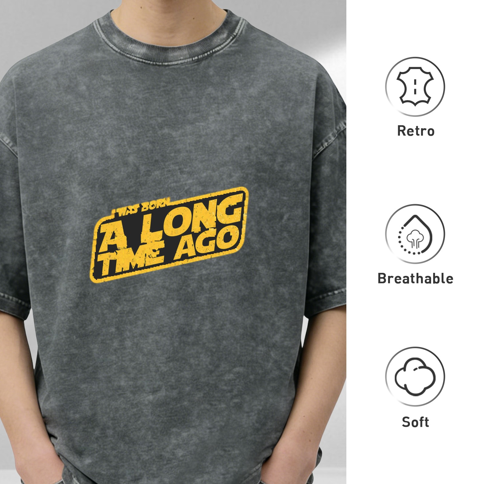 Star Wars Inspired 'I Was Born A Long Time Ago' Acid Wash Oversized T-Shirt