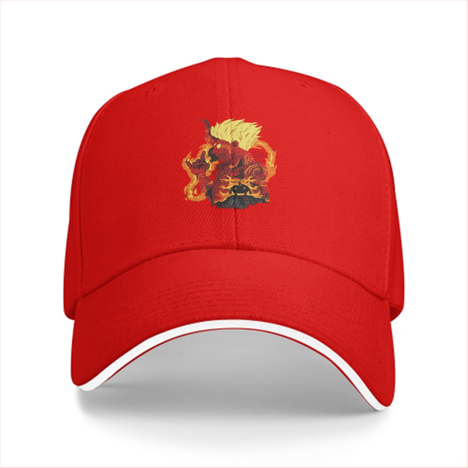 Black Baseball Cap With Fiery Lion Beast Graphic Print