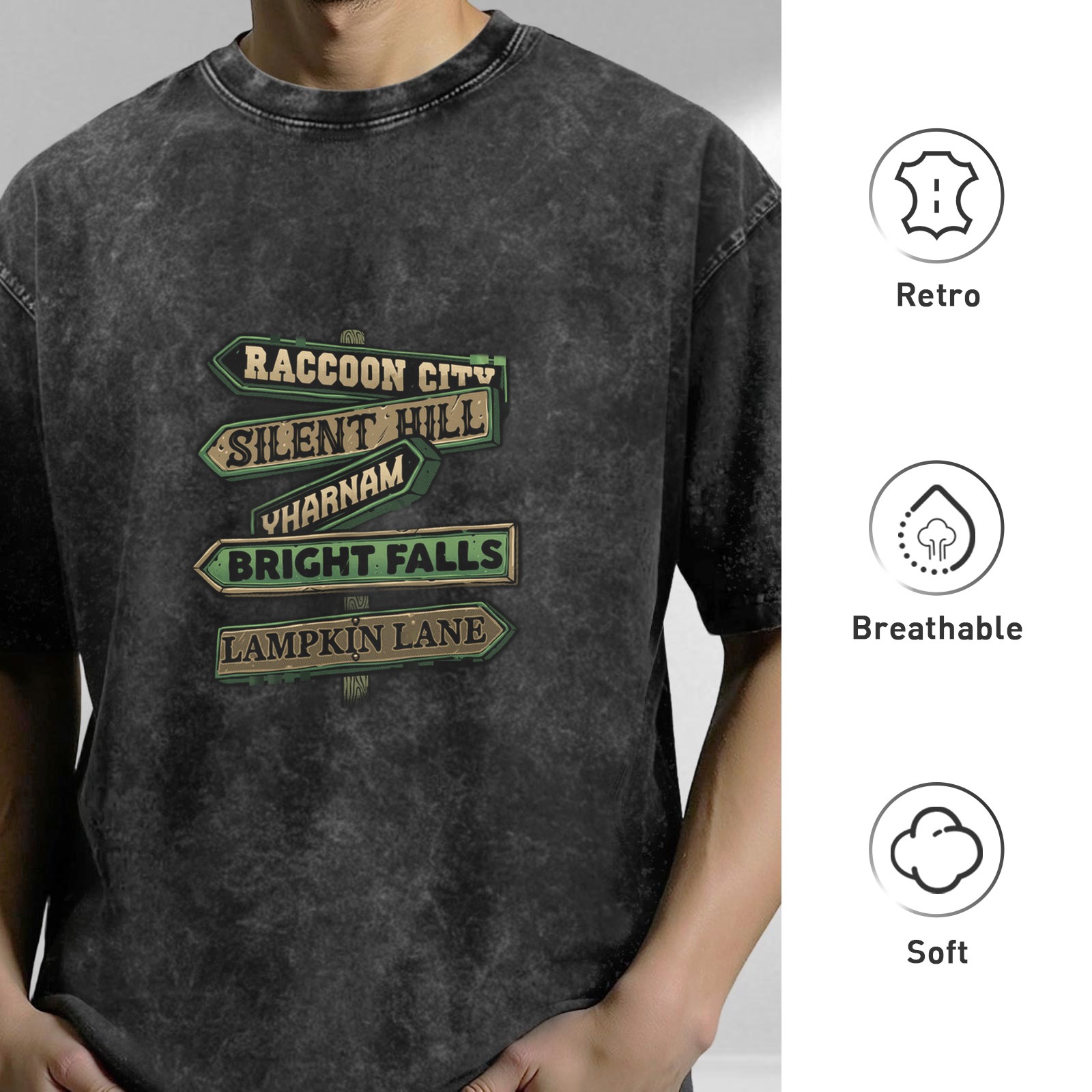 Vintage Horror Game Locations Signpost Graphic T-Shirt