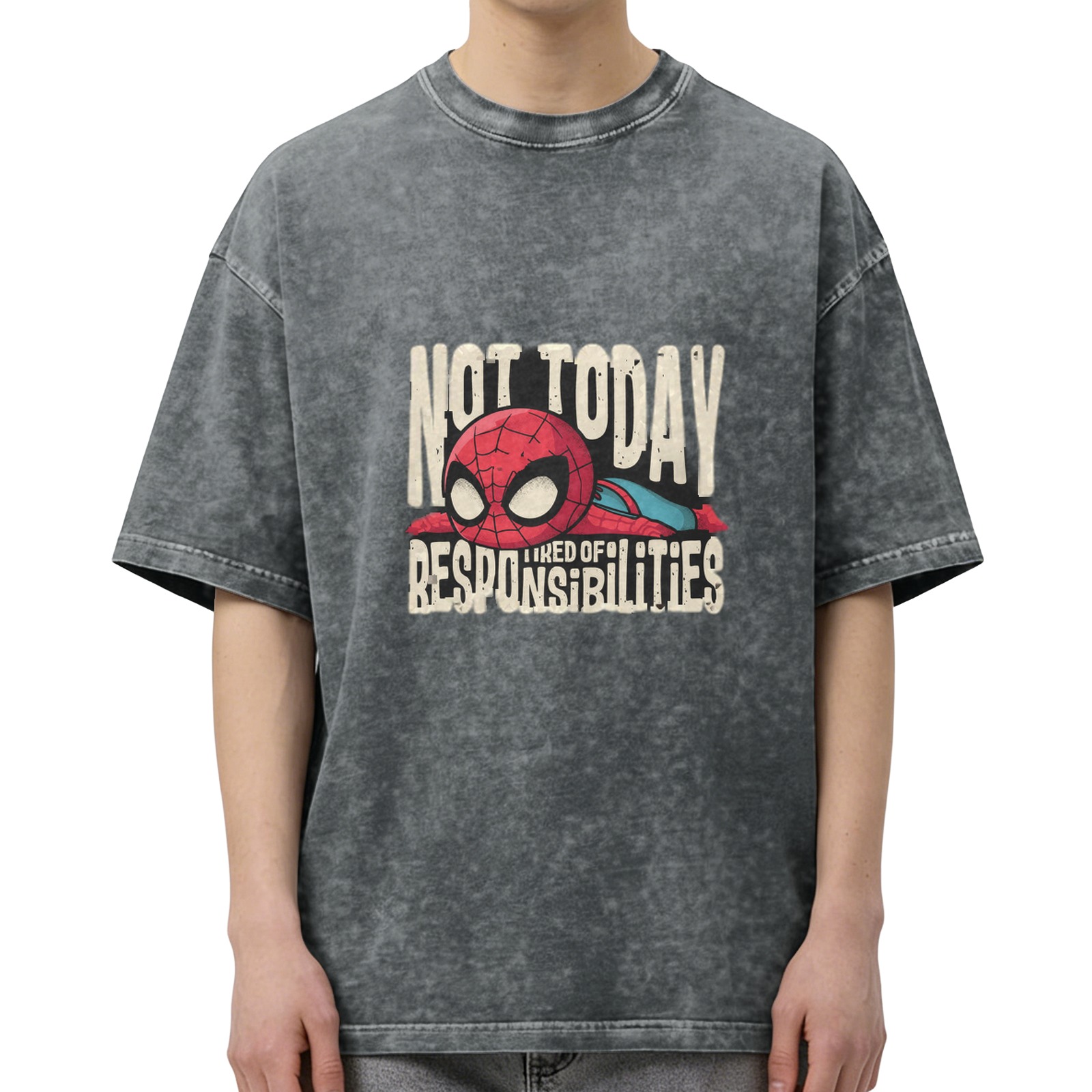 Not Today Tired of Responsibilities Spider-Man Graphic Oversized T-Shirt