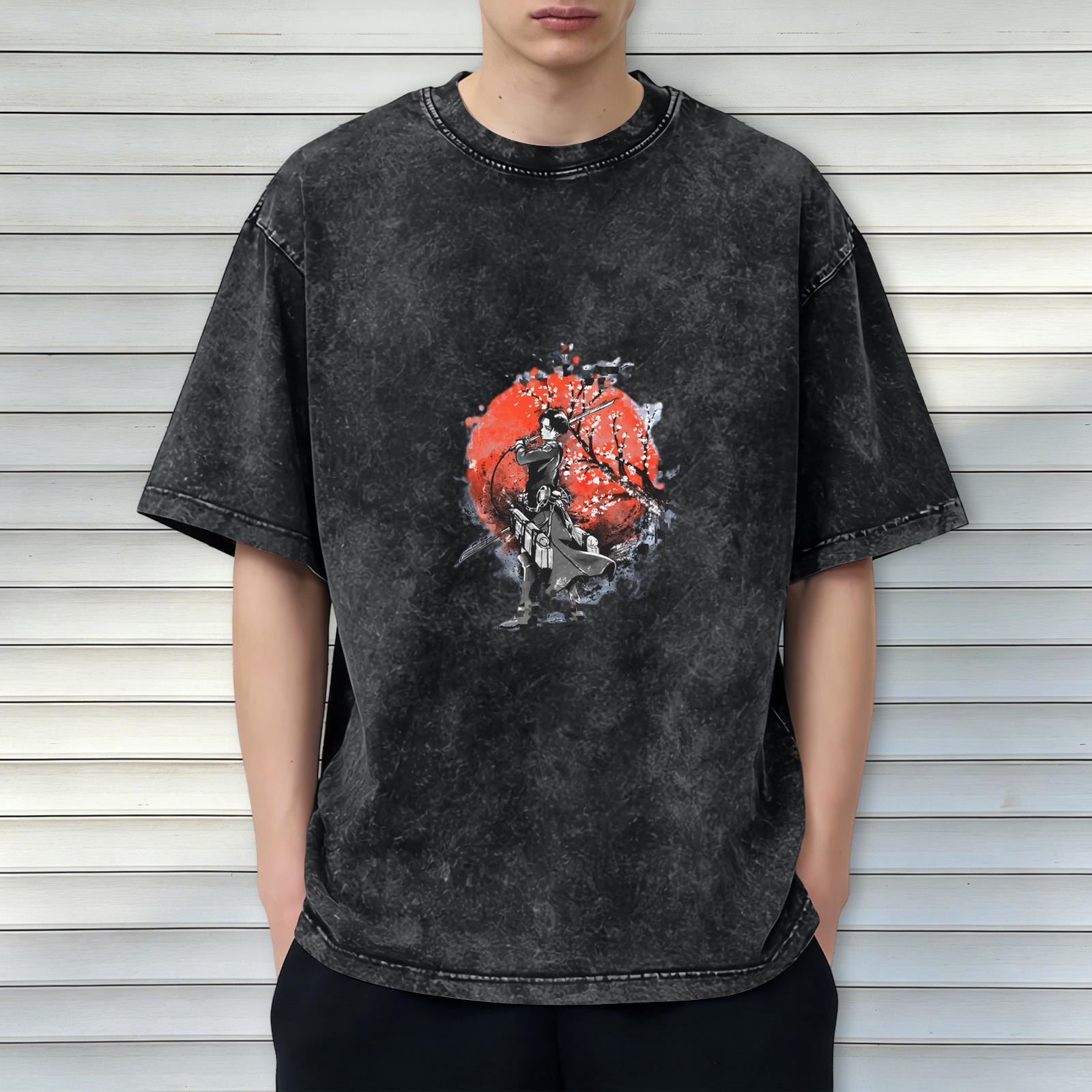 Distressed washed Darth Vader print short-sleeved T-shirt