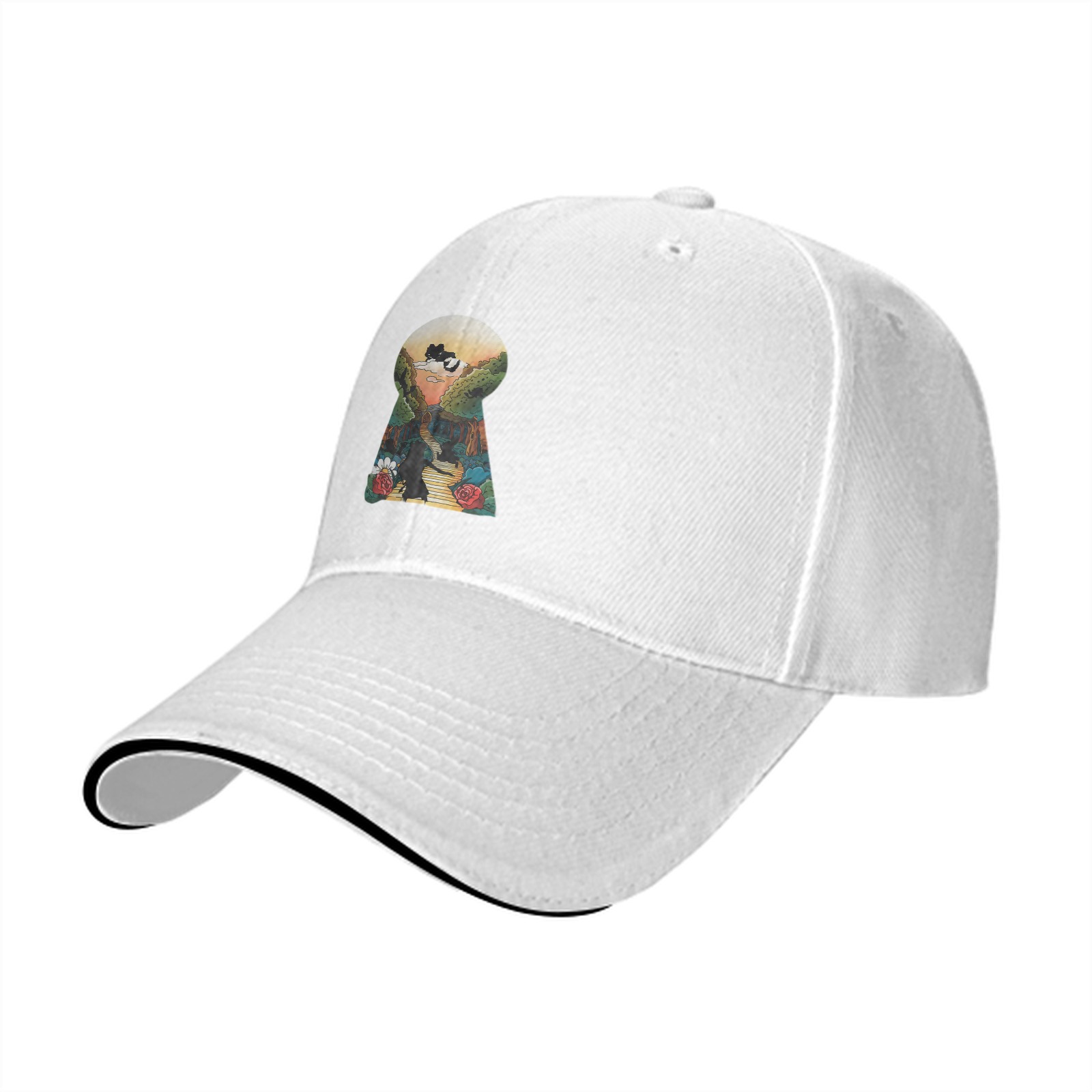 Black Baseball Cap with Keyhole Landscape Art Print