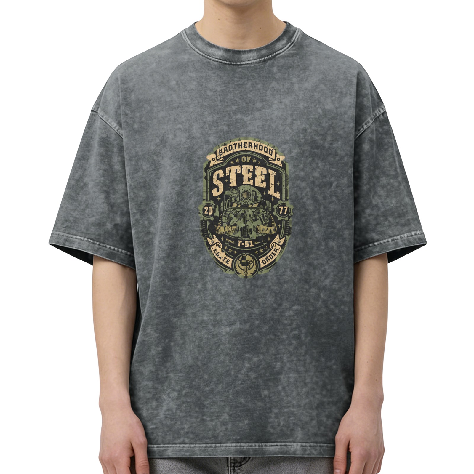Fallout Brotherhood of Steel 2077 T-51 Power Armor Vintage Wash Graphic T-Shirt