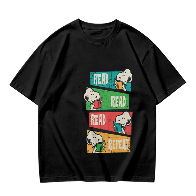 Olive T-Shirt with Snoopy Read Repeat Reading Graphic