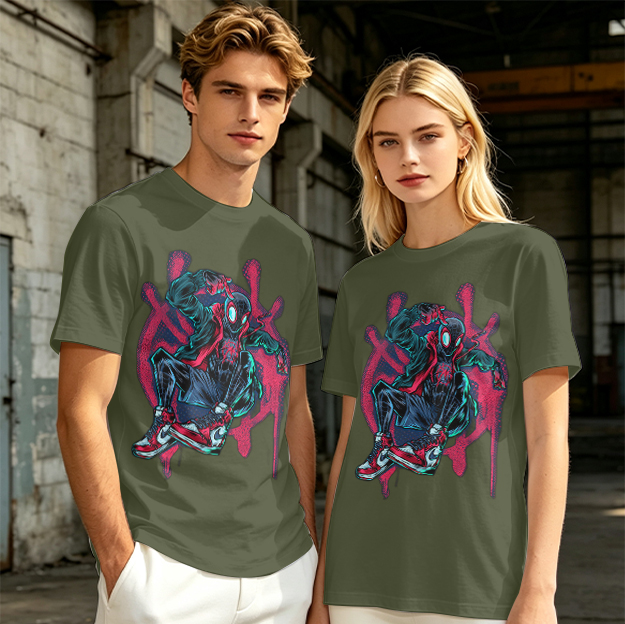 Olive T-Shirt Featuring Miles Morales Spider-Man Graffiti Art