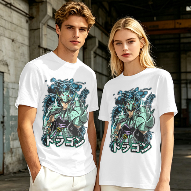 Olive T-shirt with Dragon Saint Seiya Anime Graphic Print