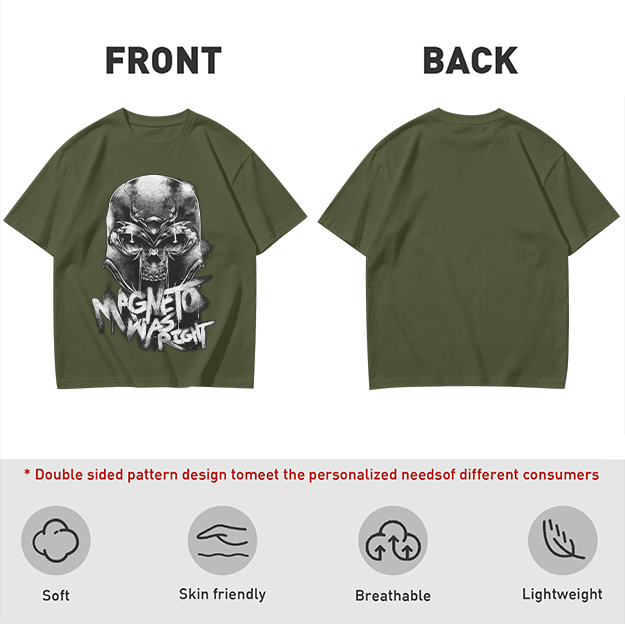 Olive Magneto Graphic T-Shirt with 'Magneto Was Right' Print