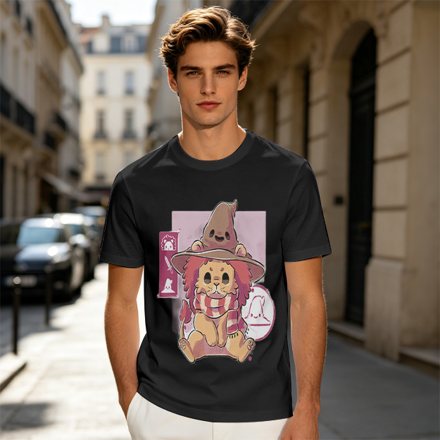Olive T-Shirt With Cute Lion Wizard Graphic Print
