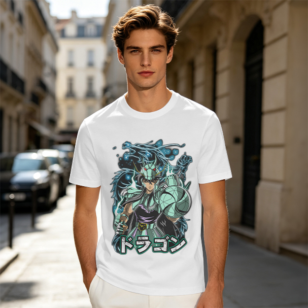 Olive T-shirt with Dragon Saint Seiya Anime Graphic Print