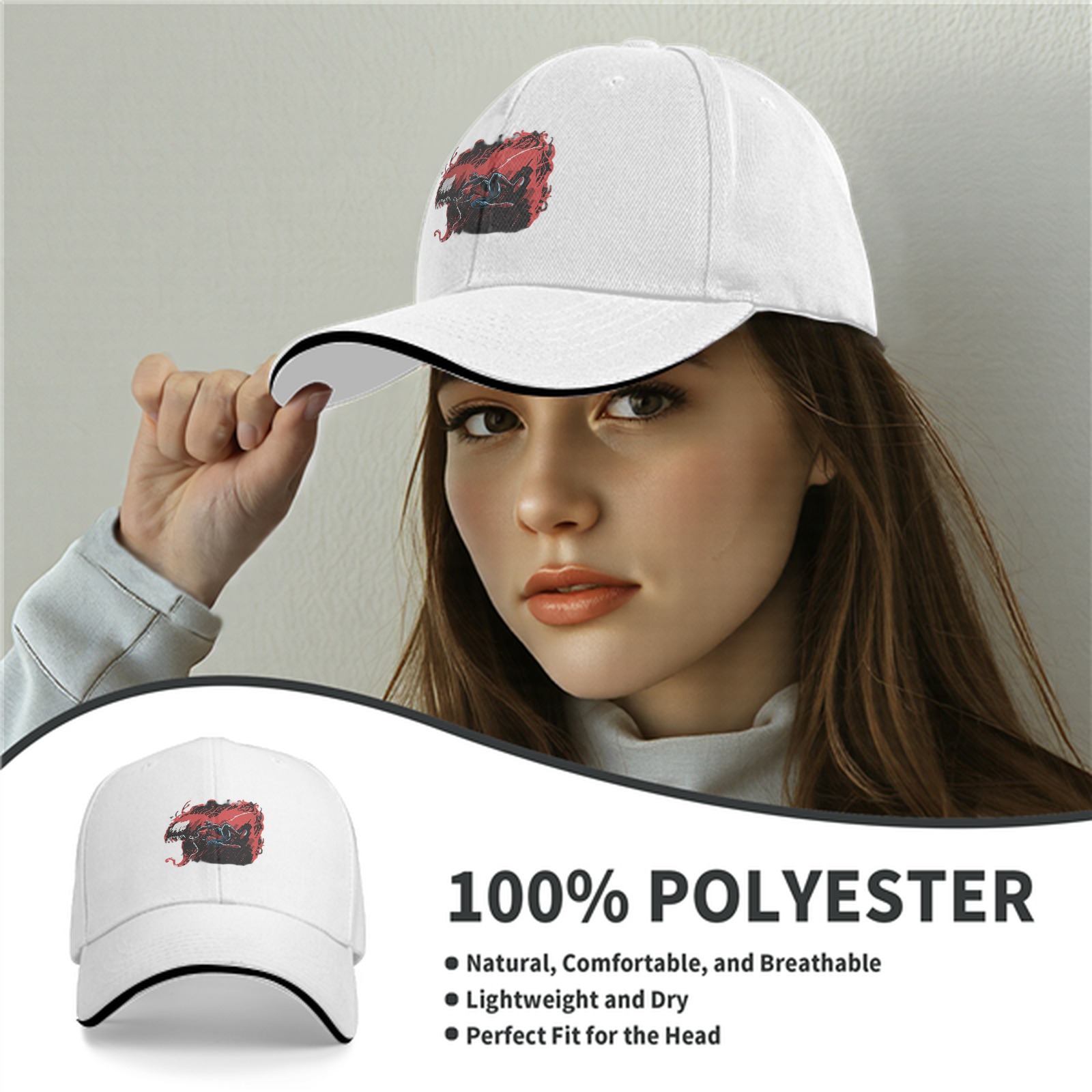 Black baseball cap with Venom and Spider-Man graphic print