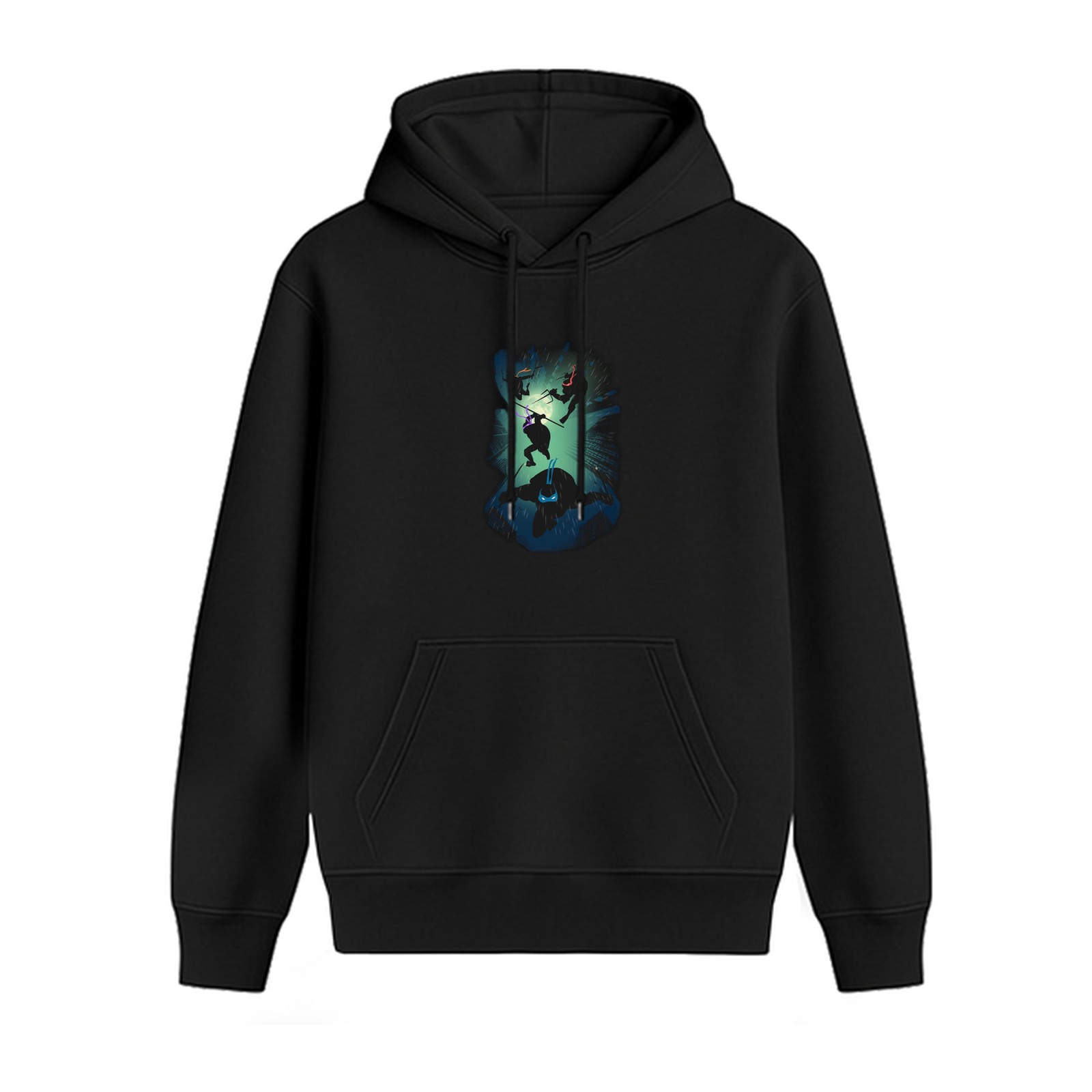 Black hoodie with ninja team silhouette graphic design