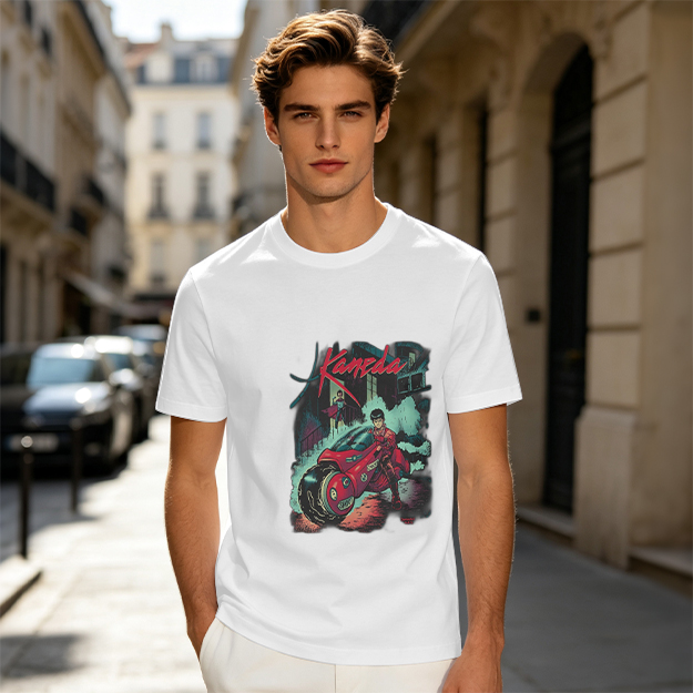 Olive T-Shirt with Kaneda Anime Motorcycle Graphic Print