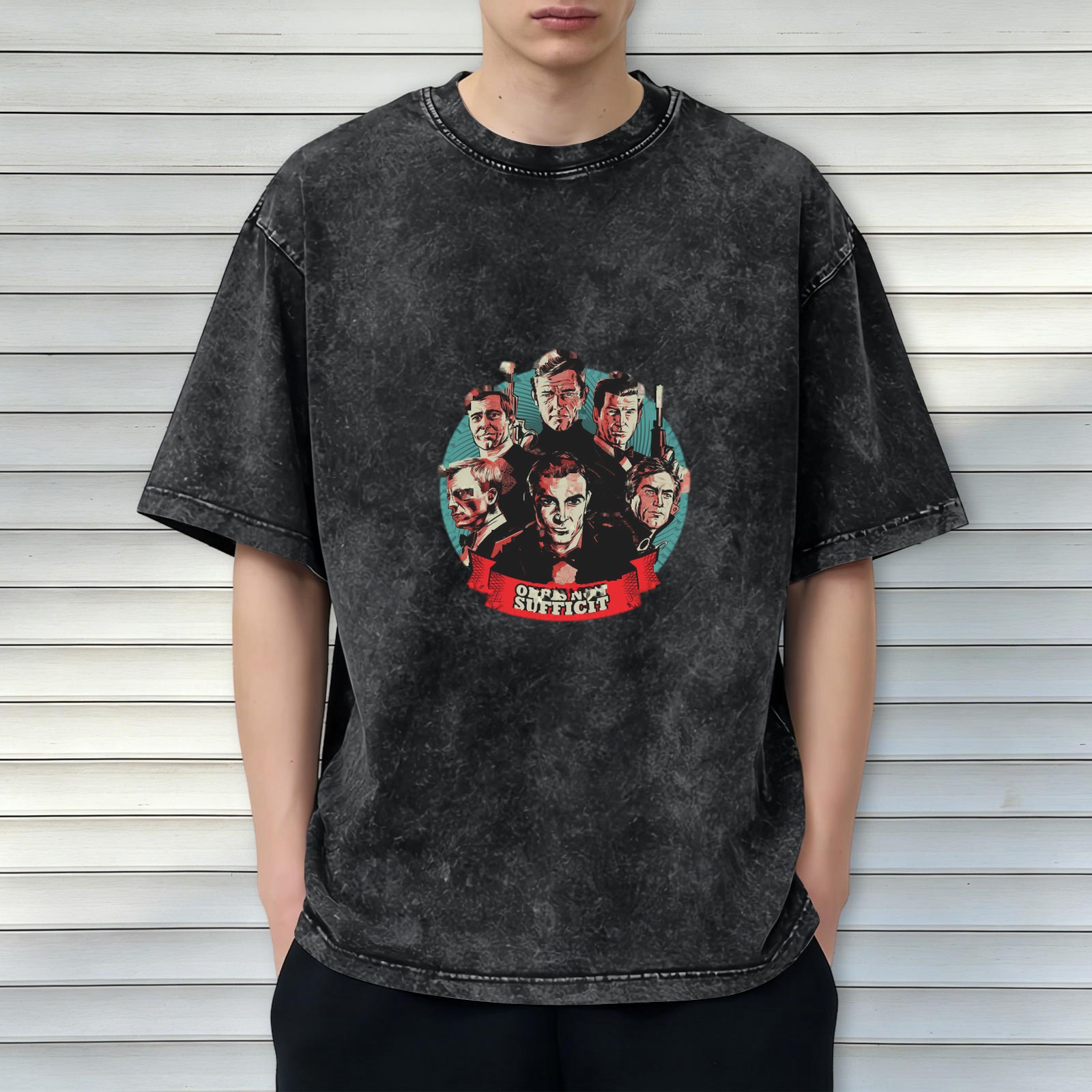 Washed Black T-Shirt with James Bond 007 'Order Not Sufficient' Graphic