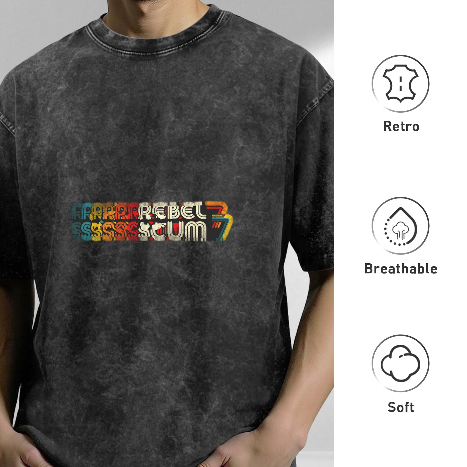 Washed Black Graphic T-Shirt With Rebel Scum Retro Print