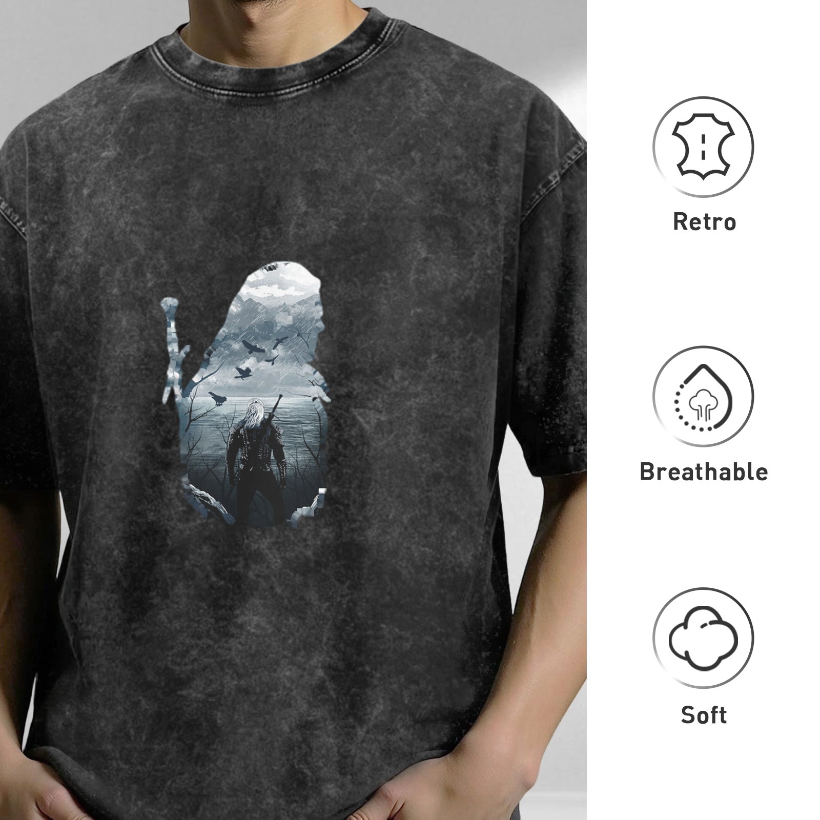 Witcher Silhouette Graphic Vintage Wash T-Shirt