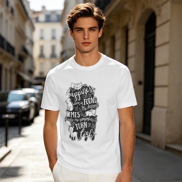 Olive t-shirt with happiness quote and animal illustrations