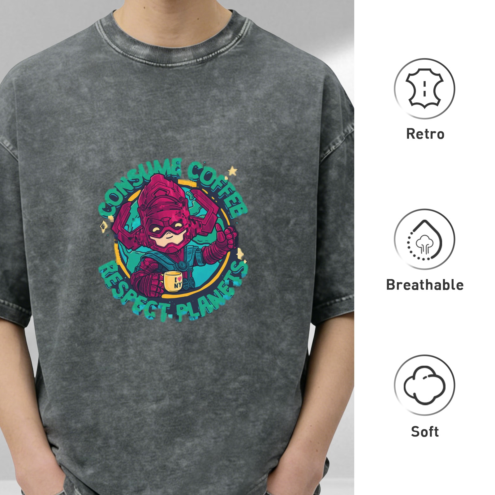 Consume Coffee Respect Planets Chibi Villain Graphic T-Shirt