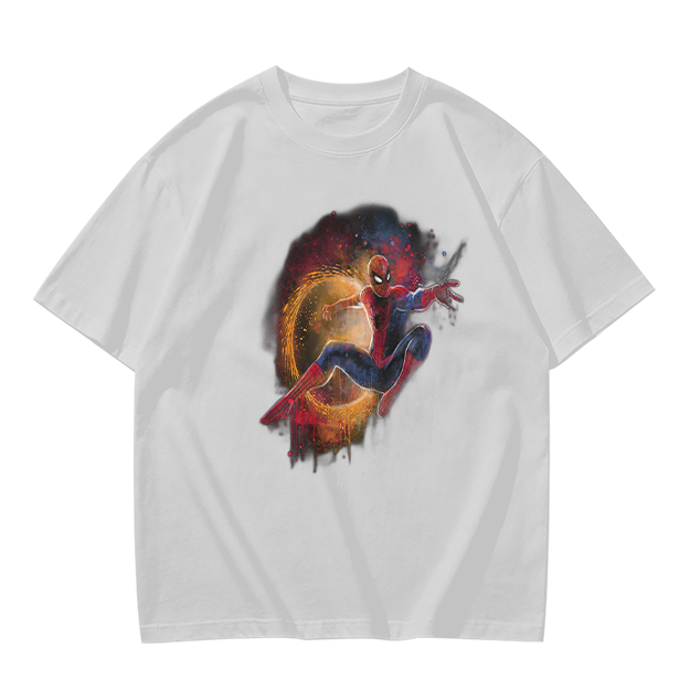 Olive Green Spider-Man Graphic T-Shirt with Cosmic Art Print