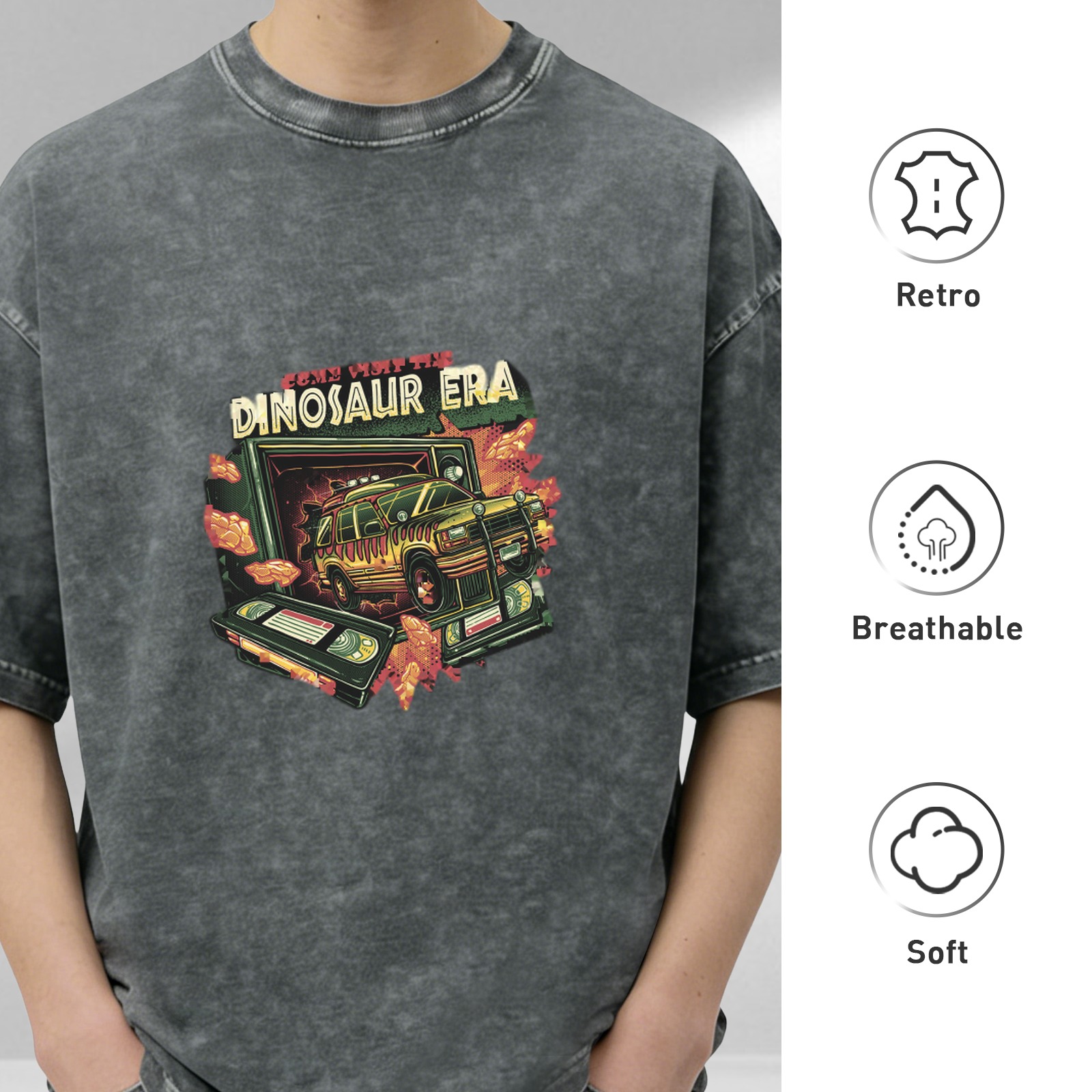 Dinosaur Era Vintage Graphic Acid Wash T-Shirt