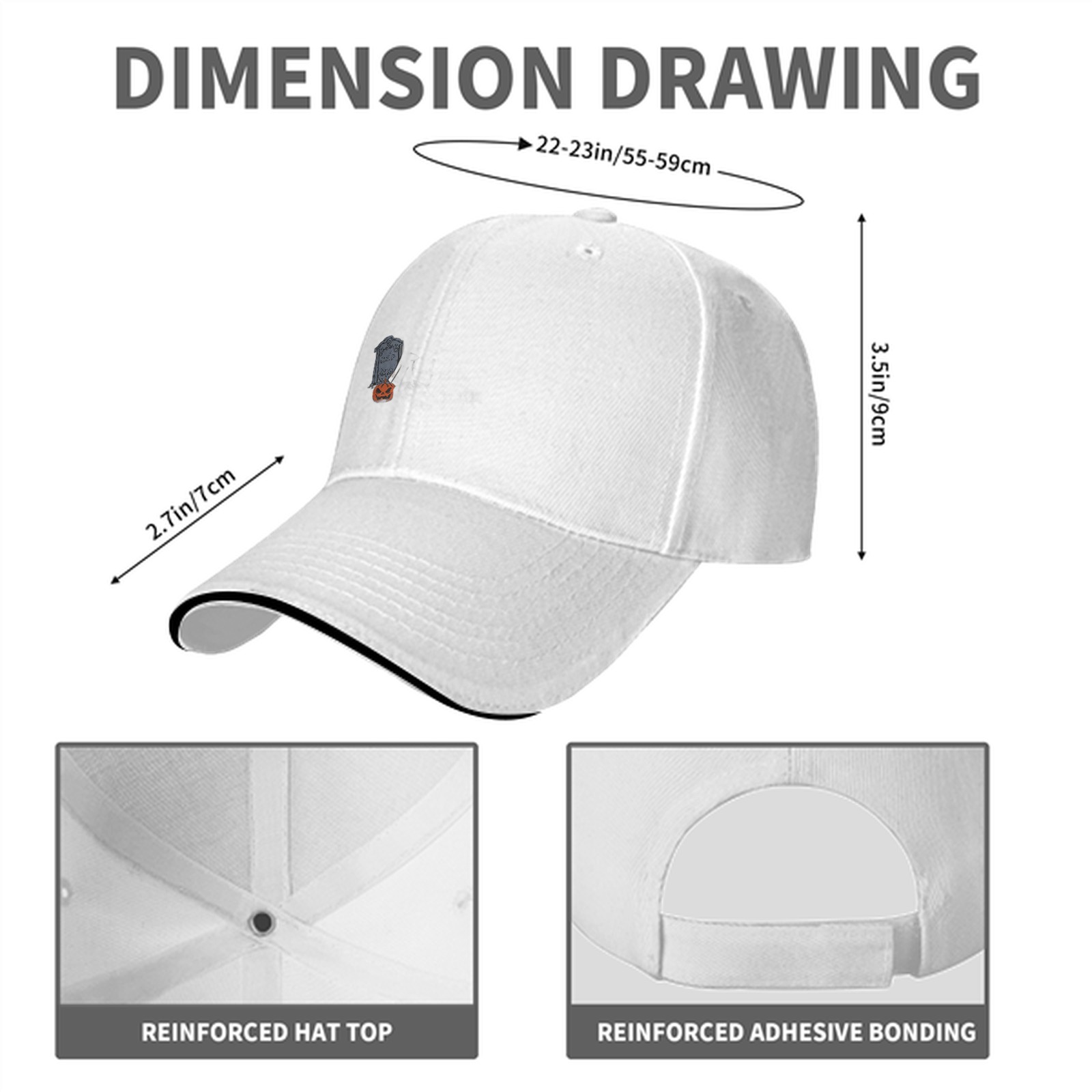 Black Baseball Cap with Halloween Tombstone and Jack-o'-lantern Graphic