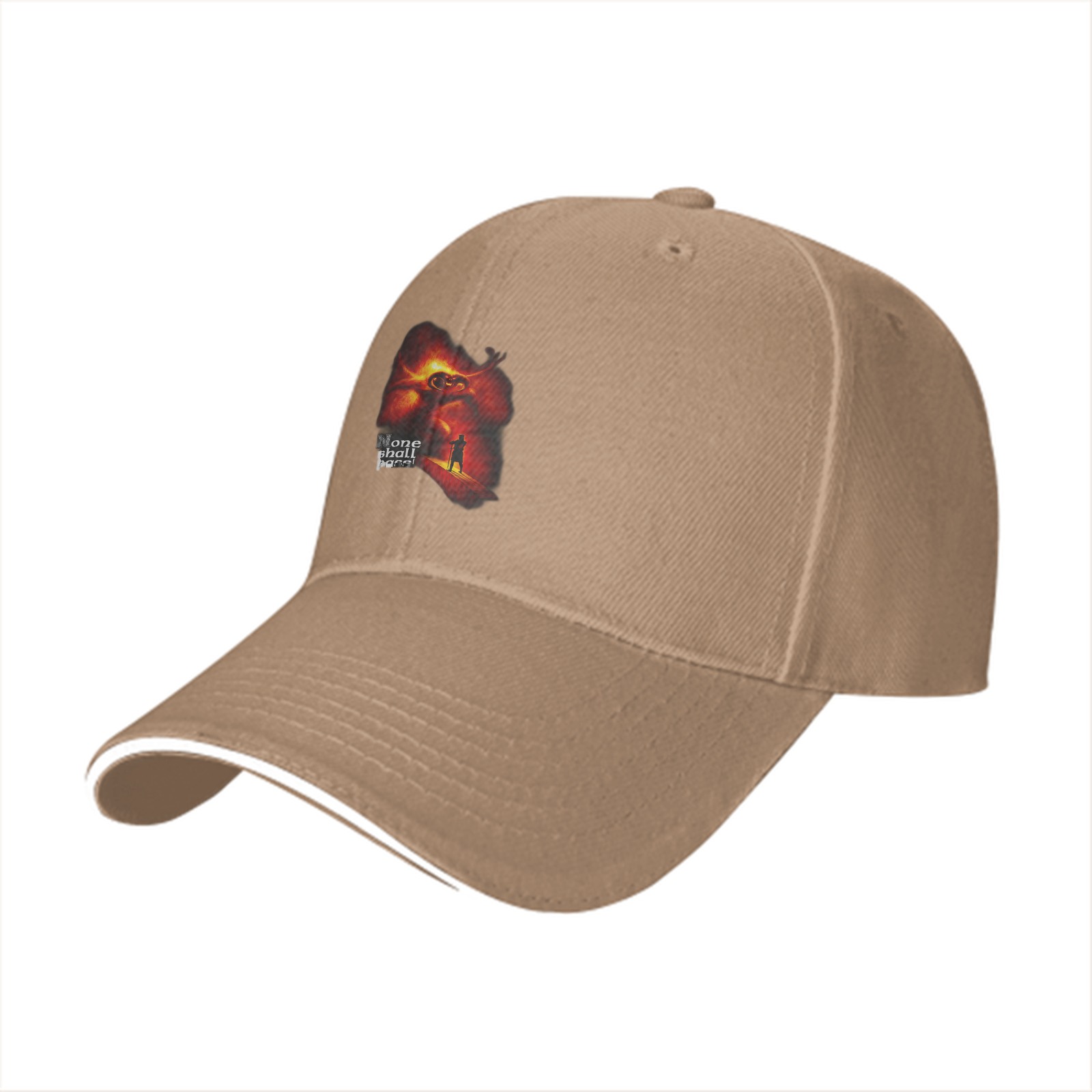 Black baseball cap with fiery fantasy graphic print