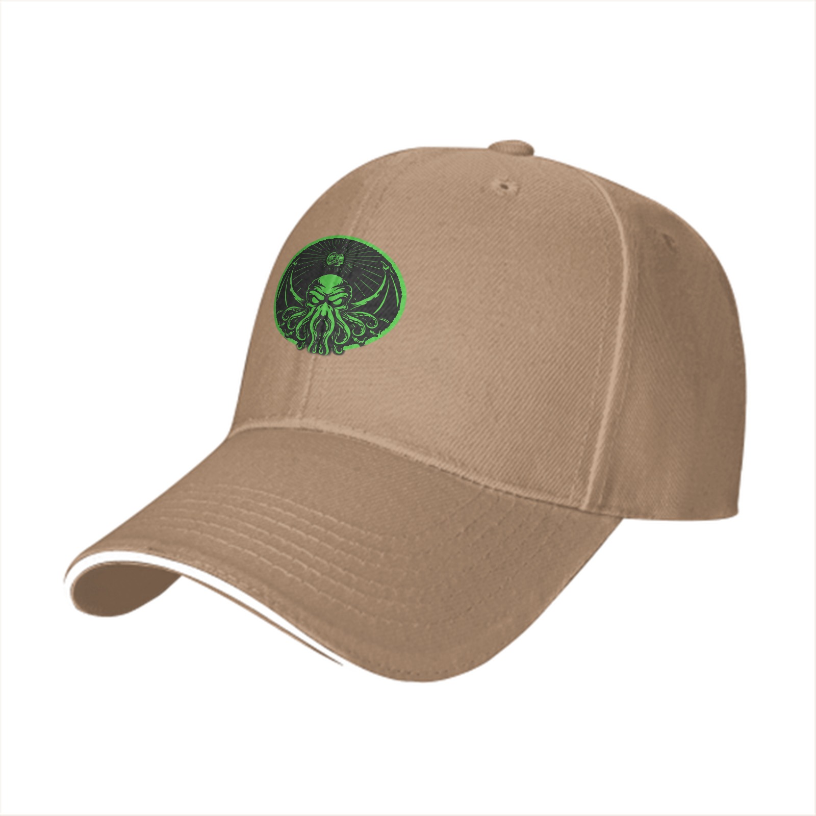 Black Baseball Cap With Green Cthulhu Emblem Design