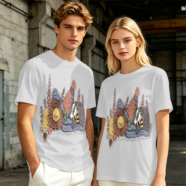 Olive Green T-Shirt With Whimsical Fantasy Creature Graphic Print