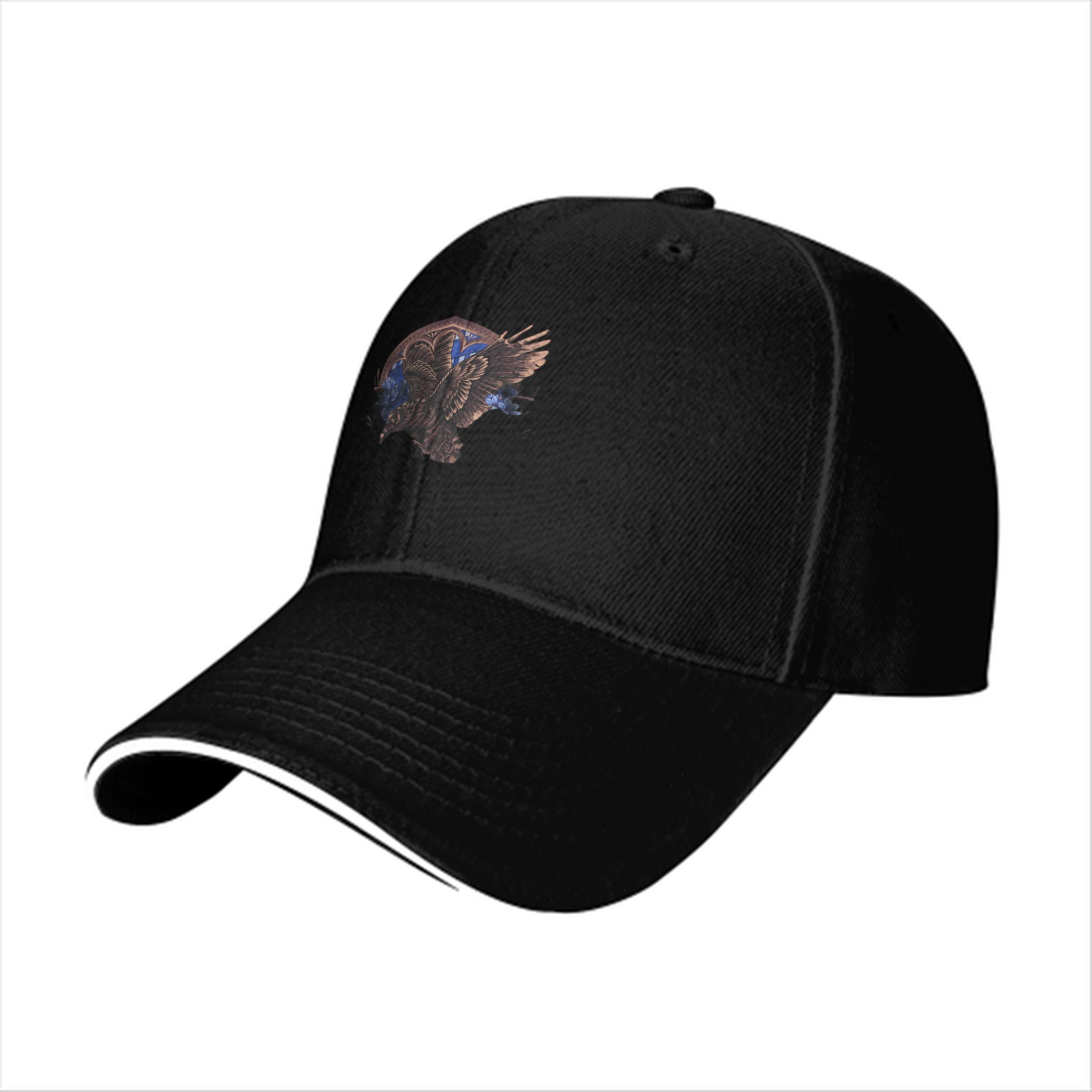 Black Baseball Cap With Detailed Eagle Graphic Print