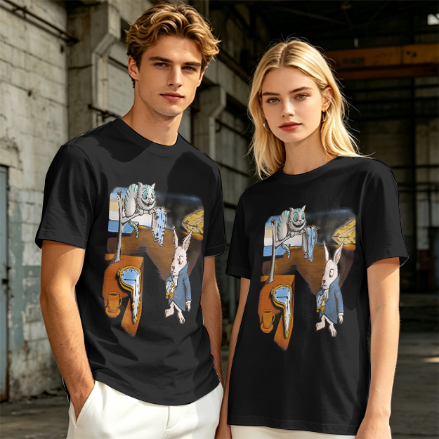 Olive T-Shirt with Surreal Alice in Wonderland Art Print