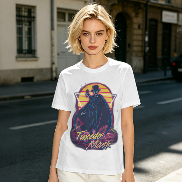 Tuxedo Mask Retro Neon Graphic Olive T-Shirt
