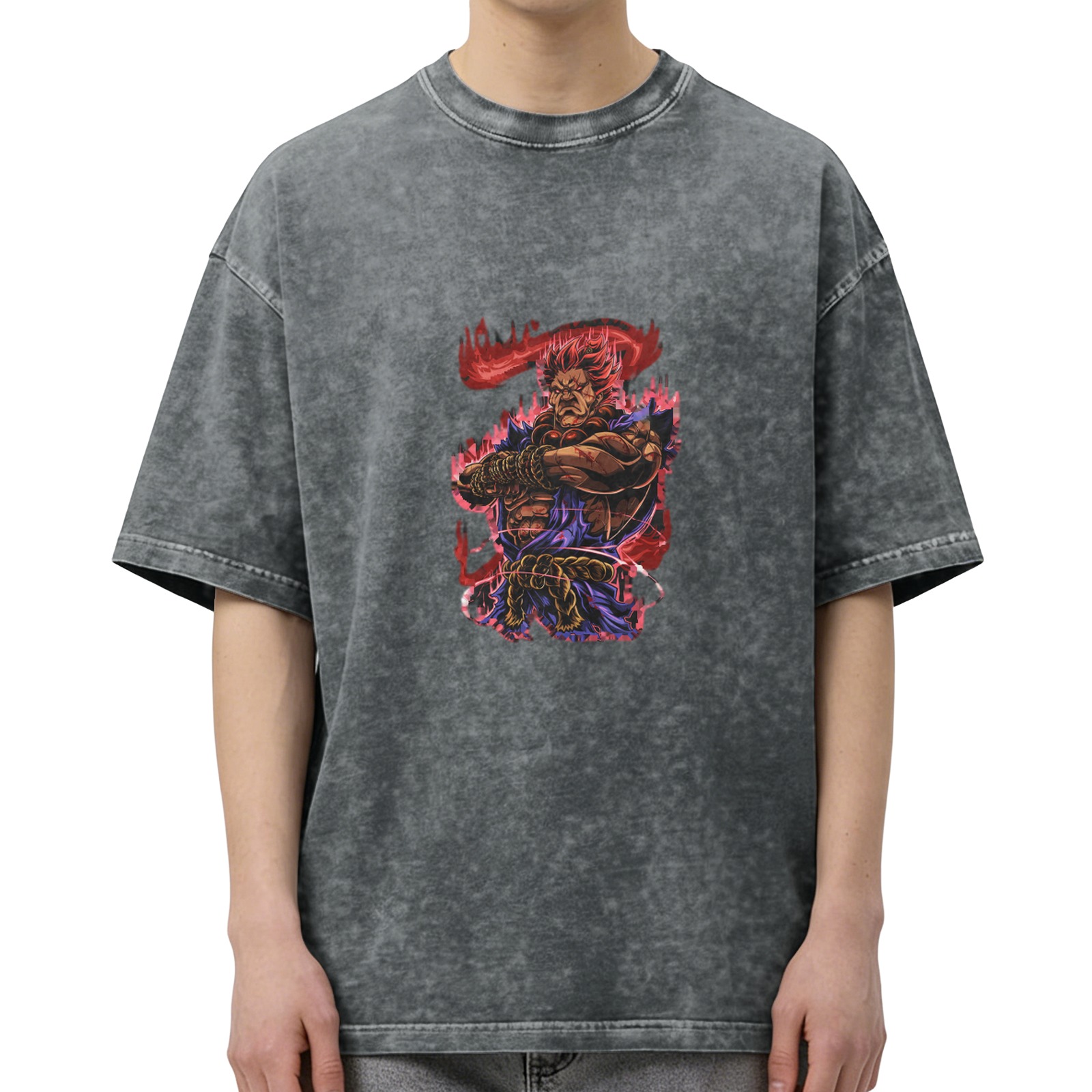 Street Fighter Akuma Graphic Stonewashed Oversized T-Shirt