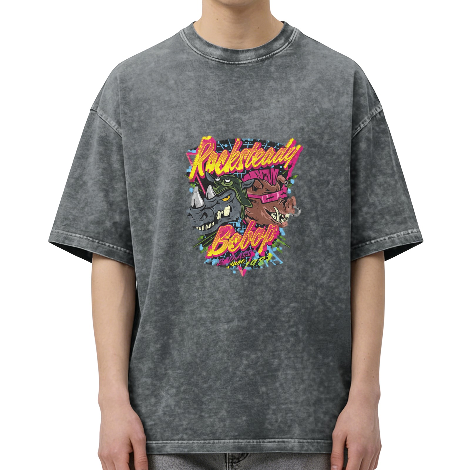 Teenage Mutant Ninja Turtles Rocksteady Bebop Acid Wash T-Shirt