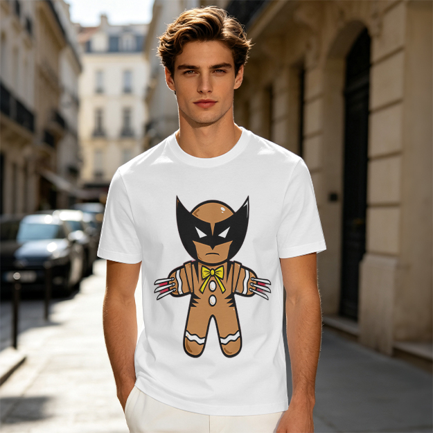 Olive T-Shirt With Gingerbread Wolverine Superhero Print