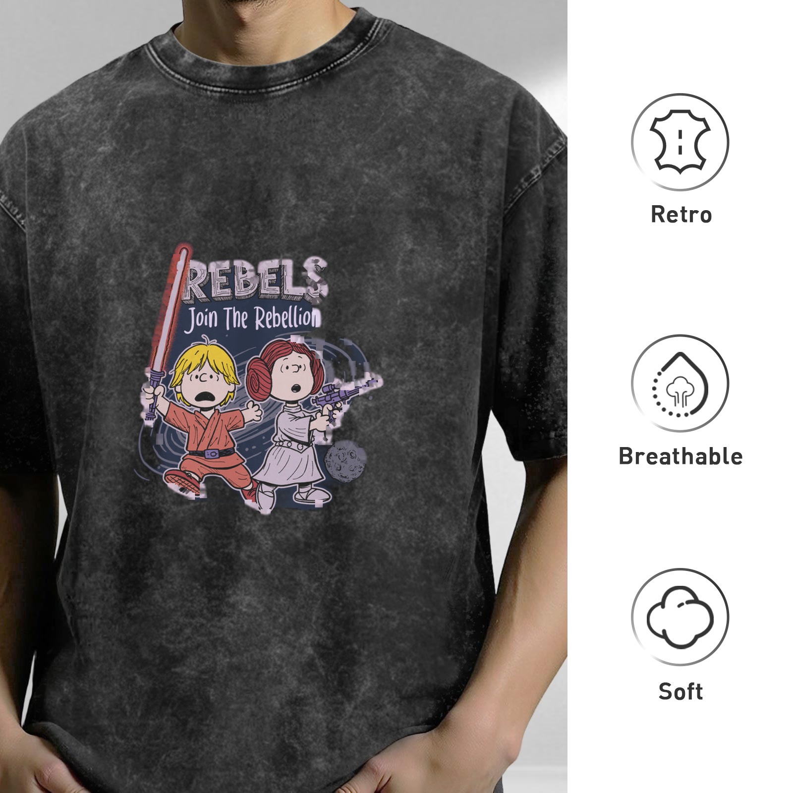 Star Wars Rebels Peanuts Crossover Acid Wash T-Shirt