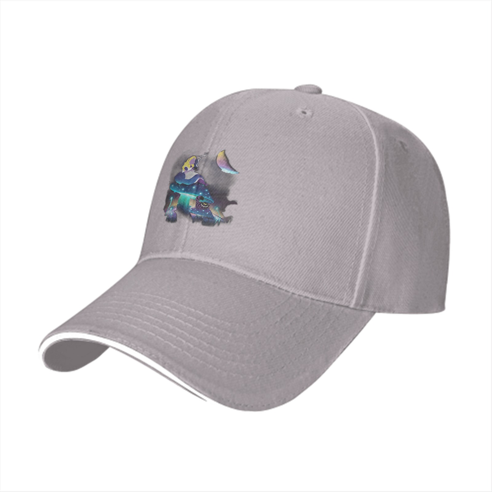 Black Baseball Cap With Mystical Mushroom Moon Artwork