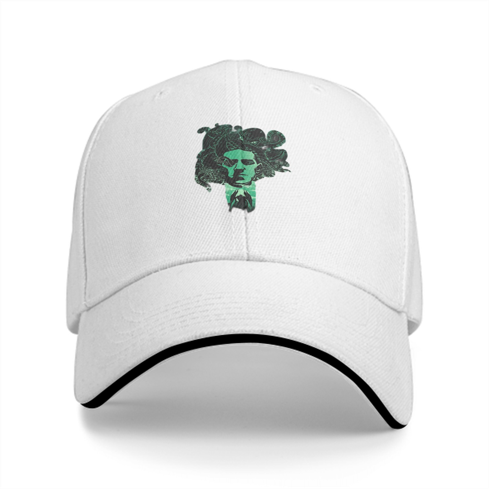 Black Baseball Cap With Green Medusa Head Graphic