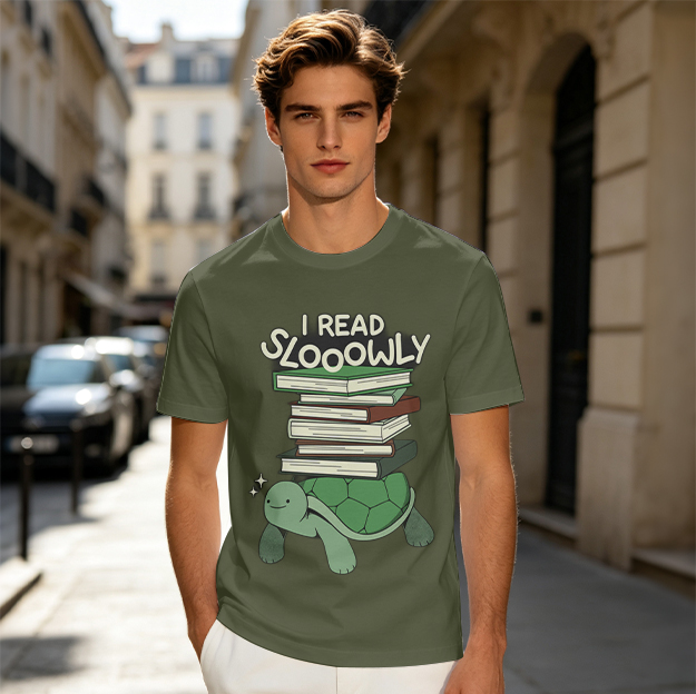 I Read Sloowly Turtle Stacked With Books T-Shirt