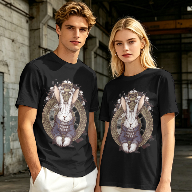 Olive T-Shirt With Steampunk White Rabbit Pocket Watch Art