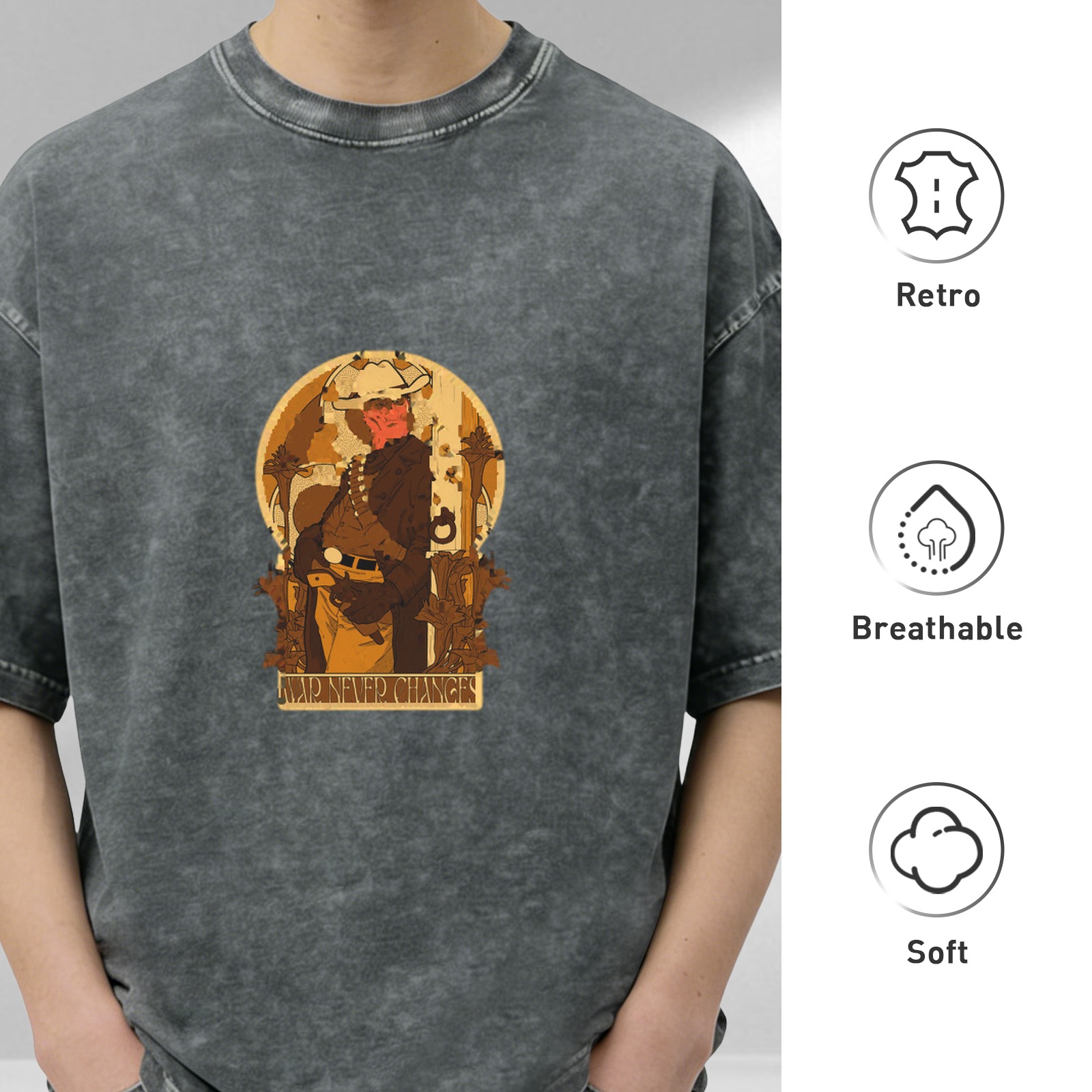 Oversized Stonewashed T-Shirt With Vintage Cowboy Graphic Print