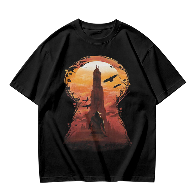 Olive T-Shirt with Keyhole Sunset Tower Art Print