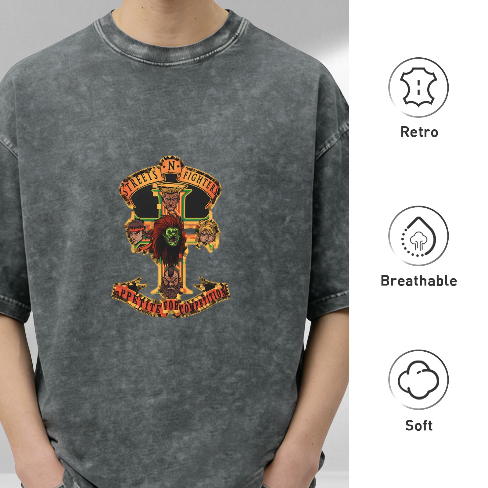 Street Fighter Appetite For Competition Graphic Washed Black T-Shirt